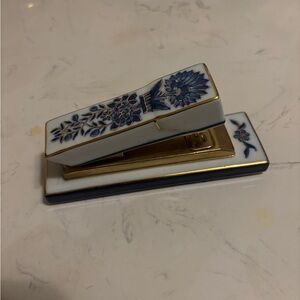Floral Ceramic Stapler with Gold Accents